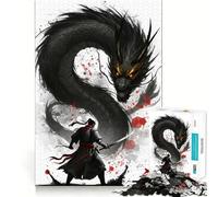 Puzzle Guerrier Face à Un Dragon Noir 1000 Pièces Jeu de Construction Assemblage Parfait Activité Récompenseuse pour Les Jours de Pluie (38x26cm)