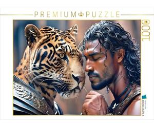 Puzzle · Guerrier héroïque avec Un Puissant Jaguar | Des compagnons de combat animaux · 1000 pièces · Format assemblé 64 × 48 cm · CALVENDO Puzzle