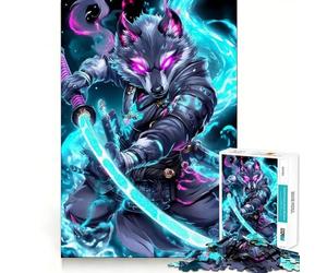 Puzzle Guerrier Samouraï Loup pour Adolescents 1000 Pièces Jeu de Stimulation Mentale Pièces Découpées Nettement sans Bavures Facile à Apprendre Plaisir en Famille (38x26cm)