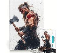 Puzzle Guerrier Viking à la Hache pour Adultes 1000 Pièces Jeu de Mémoire Solide Assemblage Sécurisé Jeu de Connexions Élégant (50x75cm)
