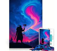 Puzzle Guerrier Viking sous l'Aurore pour Adultes 1000 Pièces Jeu de Réflexion Découpe de Précision Bords Lisse Défi Amusant pour Passer Le Temps (50x75cm)