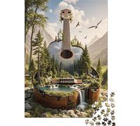 Puzzle Guitare 1000 Pièces en Bois pour Adultes Enfants Jeu D’activité Intérieure Puzzle Guitaree Mini Forêt Idée Cadeau Décoration Intérieure 1000pcs (75x50cm)