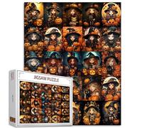 Puzzle Halloween, 1000 pièces, pour adultes, joli chat sous la lune, puzzle de sorcière citrouille, pour les plus exigeants, parfait pour les soirées jeux, décoration murale colorée, cadeau