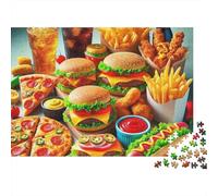Puzzle Hamburger avec Frites et Steak haché,1000 pièces,Carton de qualité supérieure,Anti-Stress,idéals de Retraite,Les Seniors,Les Adultes,Less,Les débutants et passionnés.Dimensions : 52 x 38 cm.