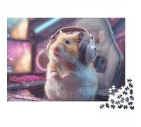 Puzzle Hamster 1000 pièces - Hamster avec Casque Audio - Jeu éducatif pour Adultes (à partir de 12 Ans) - Décoration élégante - Défi - Niveau de difficulté élevé - Cadeau d'anniversaire - 52 x 38 cm