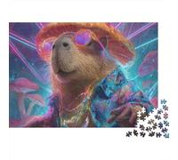 Puzzle Hamster 1000 pièces - Hamster avec Chapeau Champignon Fluo - Jeu éducatif pour Adultes - Décoration élégante - Niveau de difficulté Stimulant - Anniversaire - 52 x 38 cm - 1000 pièces