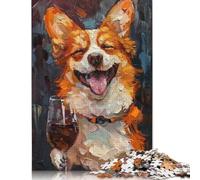 Puzzle Happy Corgi Vin Rouge Décoration d'intérieur Unique Puzzle en Carton 100% recyclé pour garçon ou Fille Cadeaux d'halloween 1000 pièces (38 x 26 cm)