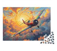 Puzzle Haute qualité 1000 pièces Avion de Chasse coloré Adultes, Avion Soleil Tourbillon Ciel Art Premium épais Robuste Vibrant Stimulant Jeu Familial 52x38cm