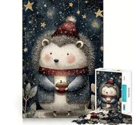Puzzle Hérisson d'hiver avec Gland et étoiles 1000 pièces Stimule l'esprit Découpe Nette Composants Robustes Un Divertissement captivant pour des Moments de détente à la Maison (38x52cm)