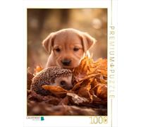 Puzzle · Hérisson et Chiot - La Magie automnale des Animaux | Les meilleurs amis du monde · 1000 pièces · Format assemblé 64 × 48 cm · CALVENDO Puzzle