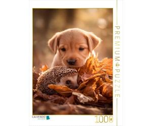 Puzzle · Hérisson et Chiot - La Magie automnale des Animaux | Les meilleurs amis du monde · 1000 pièces · Format assemblé 64 × 48 cm · CALVENDO Puzzle