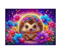 Puzzle hérisson et Fleurs colorées pour Adultes, 1000 pièces | 38x26cm Un hérisson adorable entouré de fleurs éclatantes offre une expérience ludique à savourer seul ou en famille