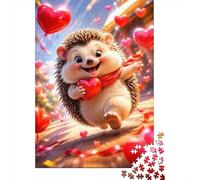 Puzzle hérisson Joyeux et cœurs pour Adultes, 1000 pièces | 70x50cm Un hérisson souriant entouré de ballons en forme de cœur pour une activité conviviale et détendue