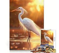 Puzzle Héron Blanc au Coucher du Soleil 1000 pièces pour Adultes Clarté mentale, apaisement, Divertissement, Bords Fins, (38x26cm)