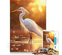 Puzzle Héron Blanc au Coucher du Soleil pour Adultes,1000 pièces,Jeu Stimulant l'esprit,Format Uniforme,pièces précises,idéal pour Les Voyages (38x26cm)