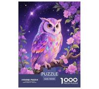 Puzzle Hibou 1000 Pièces en Carton pour Adultes Jeu ÉduChatif Jeu De Défi Casse-tête Hibou Fleurs Cadeau Adulte Home Decor 70x50cm/1000pcs