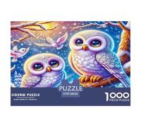 Puzzle Hibou 1000pcs pour Adultes Deux hiboux sur Une Branche dans Un Ciel étoilé. Jeu de Puzzle Stimulant et captivant pour Adultes. 38x26 cm/1000pcs
