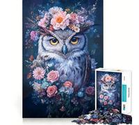 Puzzle Hibou à Couronne de Fleurs pour Adolescents 1000 Pièces Jeu de Réflexion Amusant en Intérieur Qualité Découpe Créative Cadeau (50x75cm)