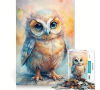 Puzzle Hibou Aquarelle aux Grands Yeux Bleus pour Adultes,1000 pièces,Jeu de mémoire,Assemblage sécurisé et Solide,Jeu de Construction de Liens significatifs (38x52cm)