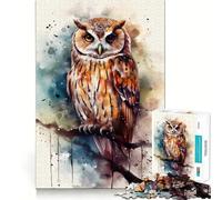 Puzzle Hibou Aquarelle Perchoir pour Adultes 1000 Pièces Jeu de Logique Solide Anti-Tension Bord Transparent Cadeau Premium (38x52cm)