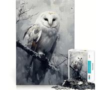 Puzzle Hibou Blanc dans Le Brouillard 1000 Pièces Jeu Amusant Technologie de Découpe Laser Avancée Jouet de Loisirs Intérieurs pour Les Fêtes (38x52cm)