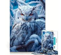 Puzzle Hibou Blanc Perché dans la Neige pour Adolescents 1000 Pièces Recall Upgrade Calme Relax Clear Cut Art Collection Piece (50x75cm)