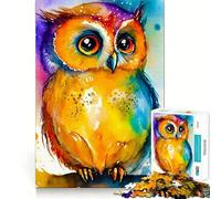 Puzzle Hibou Couleur Aquarelle Mignonne pour Adolescents 1000 Pièces Jeu de Logique Solide Silencieux Bords Clairs Cadeau Élégant (38x26cm)