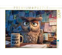 Puzzle · Hibou de Bureau avec Tasse à café et Regard agacé | Motif de puzzle amusant avec une chouette dans le quotidien du… · 1000 pièces · Format assemblé 64 × 48 cm · CALVENDO Puzzle