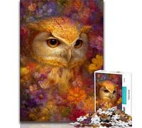 Puzzle Hibou Doré pour Adultes 1000 Puzzles, Jeu Familial Anti-Stress Défi Difficile Cadeaux Secrets du Père Noël 38x26cm