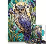 Puzzle Hibou en vitrail 1000 pièces pour Adolescents, Jeu de réflexion Amusant et Relaxant, 50x75cm