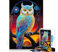 Puzzle Hibou en Vitrail Merveilleux, 1000 Pièces, Difficile, pour Adultes 38x52cm