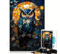 Puzzle Hibou en Vitrail pour Adolescents 1000 Pièces Jeu de Réflexion Design Simple et Amusant Assemblage Cadeau Souvenir 38x26cm