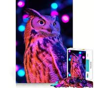 Puzzle Hibou Lumières Néon 1000 Pièces Jeu de Détente et d'Éveil Pièce de Collection Art Découpée avec Précision (38x52cm)