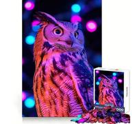 Puzzle Hibou Lumières Néon 1000 Pièces Jeu de Détente et d'Éveil Pièce de Collection Art Découpée avec Précision (38x52cm)