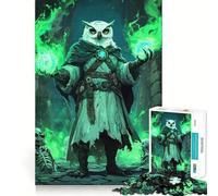 Puzzle Hibou Magicien aux Flammes Vertes 1000 Pièces Puzzle Adultes Cadeau Jeu de Réflexion Loisirs Qualité Joli Cadeau (38x26cm)