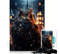 Puzzle Hibou Noir dans la Nuit 1000 Pièces pour Adolescents Jeu Cognitif et Atelier Calme Bordure Premium Liste de Vœux du Père Noël (38x52cm)