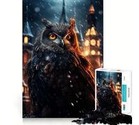 Puzzle Hibou Noir dans la Nuit 1000 Pièces pour Adolescents Jeu Cognitif et Atelier Calme Bordure Premium Liste de Vœux du Père Noël (50x75cm)