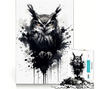 Puzzle Hibou Noir et Blanc 1000 Pièces pour Adultes Jeu Cognitif et de Partage Motif à Assembler Cadeau de Noël (38x52cm)