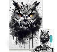 Puzzle Hibou Noir et Blanc 1000 Pièces pour Adultes Jeu de Concentration et de Réflexion Loisirs à Domicile Bordure Fine Cadeau de Noël (38x26cm)