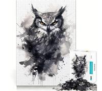 Puzzle Hibou Noir et Blanc pour Adultes, 1000 pièces, Jeu de logique Robuste, Anti-Tension, Bords Transparents, Cadeau de qualité supérieure (50x75cm)