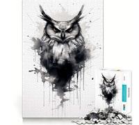 Puzzle Hibou Noir et Blanc pour Adultes 1000 Pièces Stimule la Mémoire Activité à la Maison Bords Nets Cadeau Festif (38x26cm)