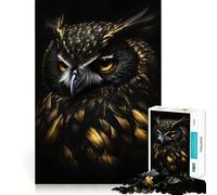 Puzzle Hibou Noir et Or 1000 Pièces pour Adultes Améliore la Mémorisation, Jeu de Rituel, Cadeau Saisonnier Amusant et Précis (38x52cm)