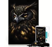 Puzzle Hibou Noir et Or pour Adolescents 1000 Pièces Jeu de Raison et d'Aptitude Jeu Apaisant Découpe Exacte Cadeau de Noël (38x26cm)