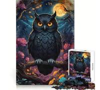 Puzzle Hibou Noir sous la Pleine Lune 1000 Pièces pour Adolescents Exercice Cognitif Stimulation Douce Bords sans Arêtes Cadeau Significatif (38X52CM)