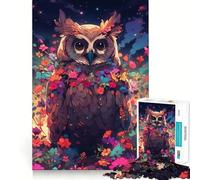 Puzzle Hibou Parmi Les Fleurs la Nuit, 1000 pièces, pour Adolescents, Jeu de logique Robuste, Silencieux et aux Bords Nets, Cadeau élégant (50x75cm)