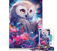 Puzzle Hibou Parmi Les Fleurs la Nuit, 1000 pièces, pour Adolescents, Jeu de logique Robuste, Silencieux et aux Bords Nets, Cadeau élégant (38x26cm)