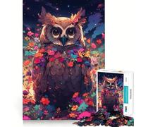 Puzzle Hibou Parmi Les Fleurs la Nuit 1000 pièces Puzzle Relaxant et apaisant Cadeau de Noël (38x52cm)