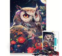 Puzzle Hibou Parmi Les Fleurs la Nuit pour Adultes, 1000 pièces, Recall Upgrade Peaceful Time Tight Cut Santa Wish List (38x26cm)