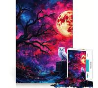 Puzzle Hibou sous la Lune de Sang pour Adultes 1000 Pièces Jeu d'Entraînement Cérébral Relaxant et Amusant Cadeau de Vacances (38x26cm)