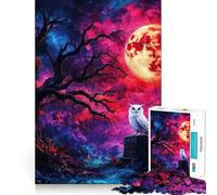 Puzzle Hibou sous la Lune de Sang pour Adultes, 1000 Pièces, Stimule la Mémoire, Passe-Temps à la Maison, Bords Nets, Cadeau Élégant (50x75cm)